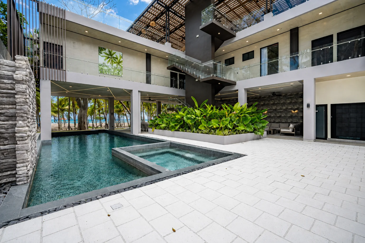 Casa de las Palmas courtyard pool and waterfall